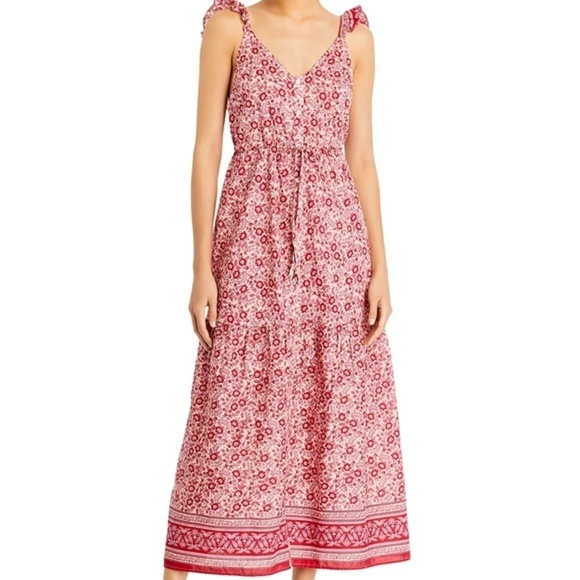 Faherty Pink And Red Floral Tie-Shoulder Maxi Dress